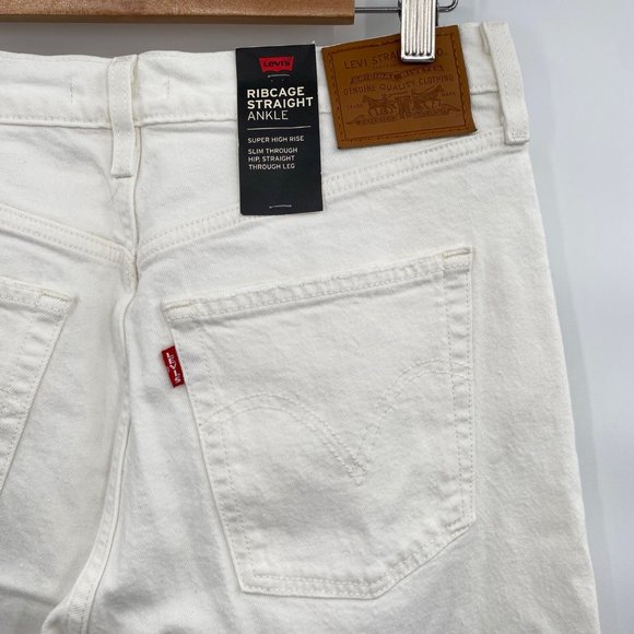 Levi's Premium Ribcage Straight Ankle Jeans 31 Cloud Over White Button Fly - Picture 4 of 9